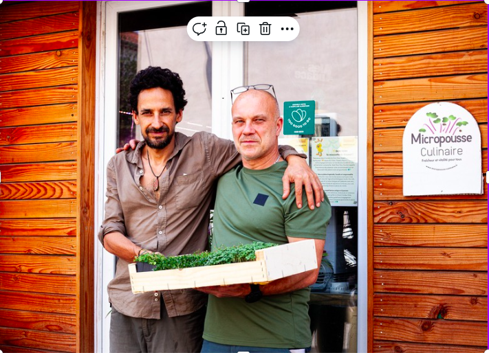 Patrick Vibert et David de Bulle O2 devant l'atelier Ma Micropousse Culinaire