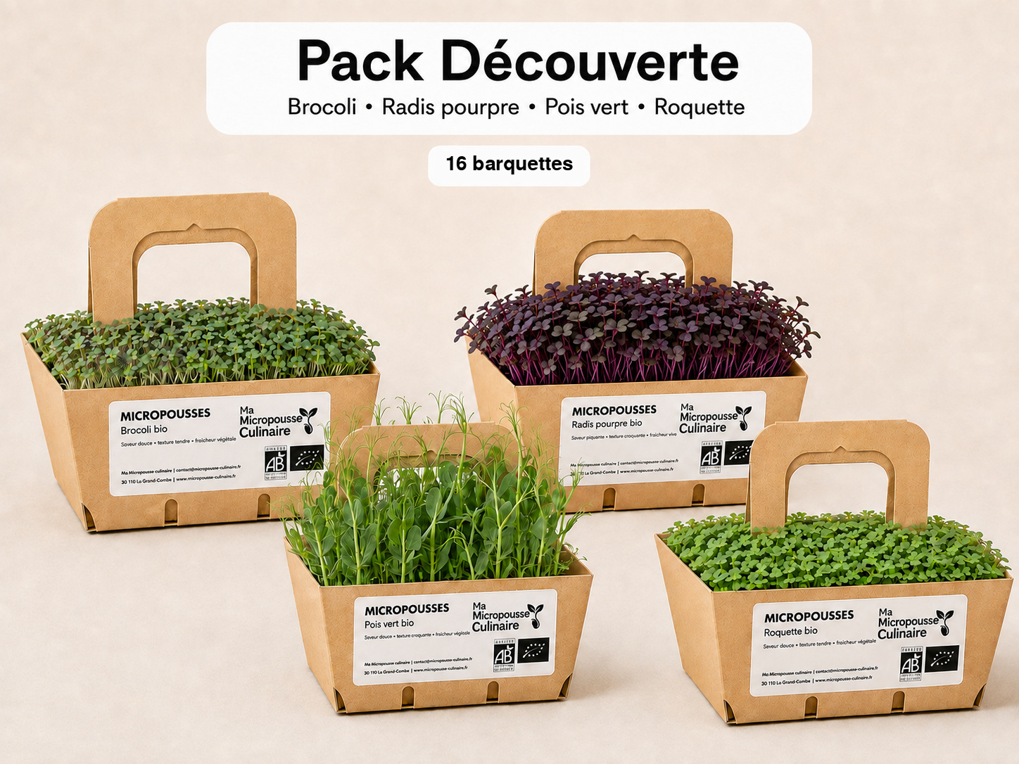 Pack Découverte de 16 barquettes de micro-pousses bio