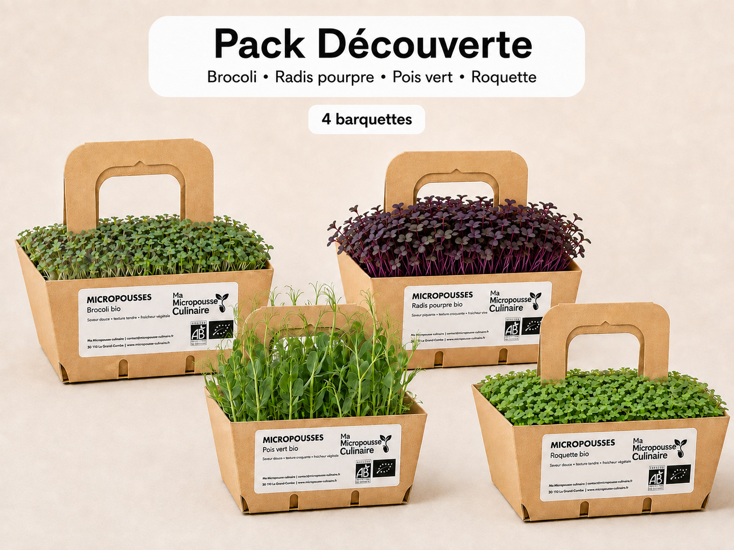 Pack Découverte de 4 barquettes de micro-pousses bio