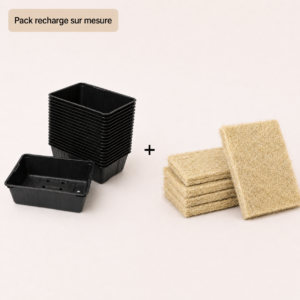 Pack recharge sur mesure avec barquettes réutilisables et tapis de chanvre